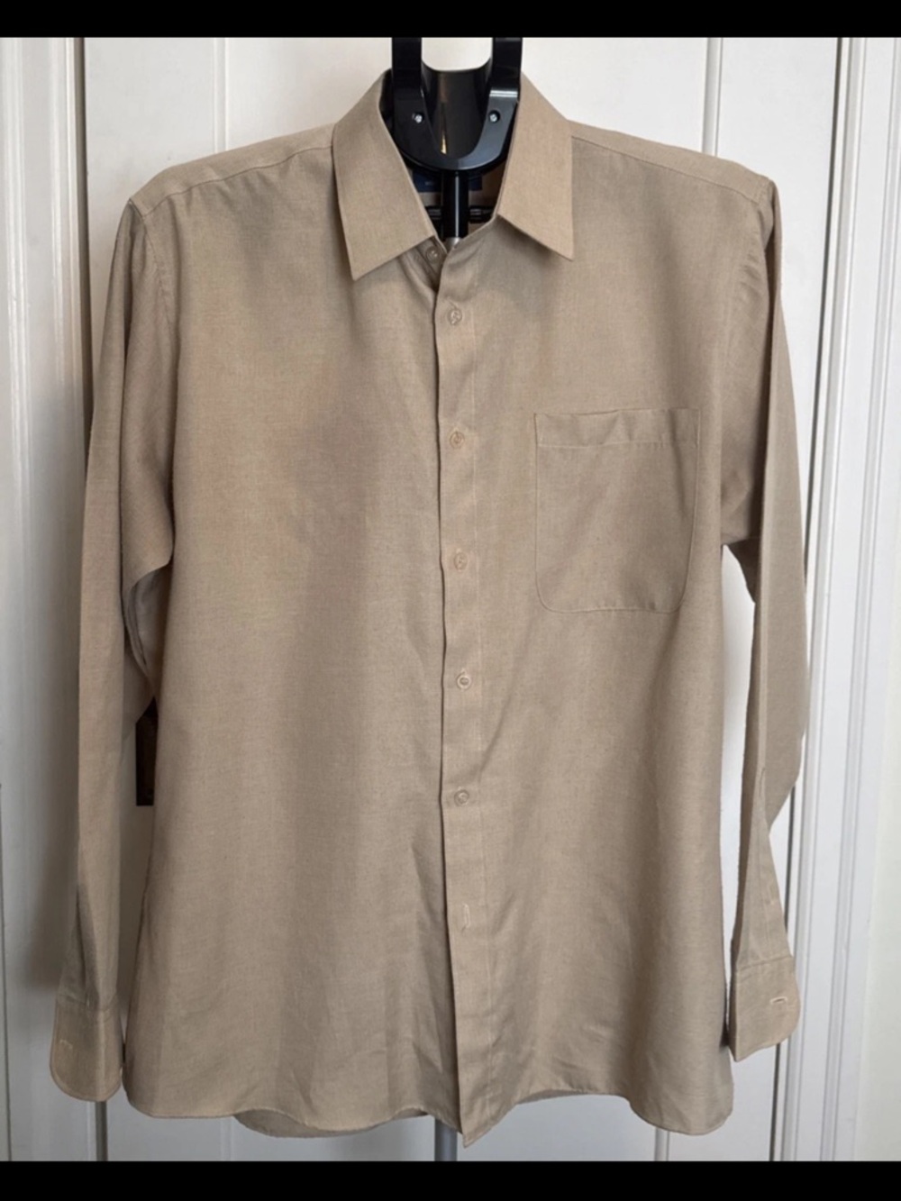 Vintage Pacewear Broadcloth Shirt Men 16 34/35 Tan Long Sleeve Button Up Dress